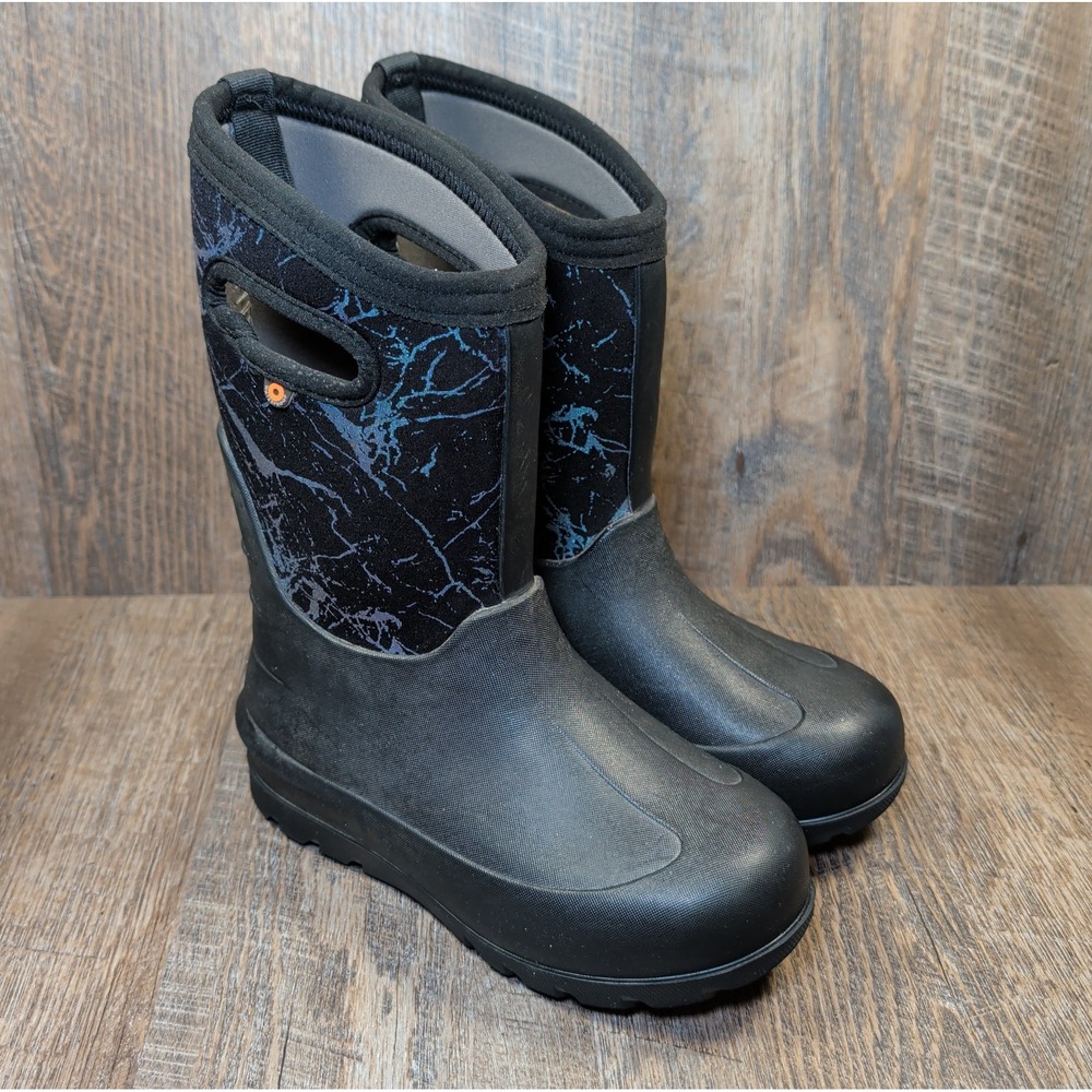 BOGS Kids Youth Size 2 Neo Classic Metallic Mountain Black Rain Boots Unisex